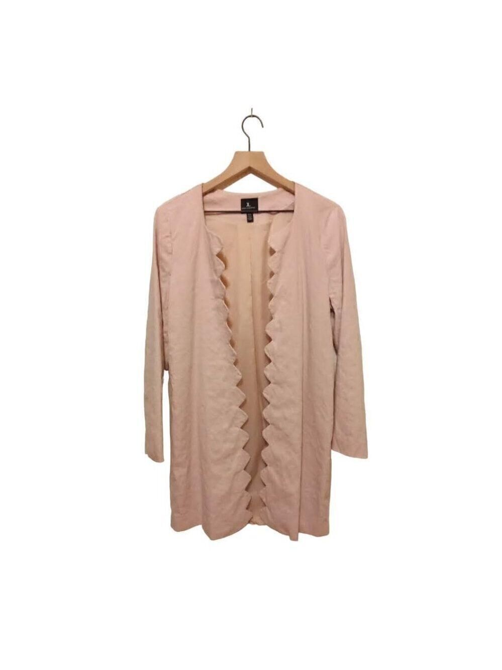 Jules & Leopold Pink Scalloped Open Front Linen Blend Long Blazer Jacket Sz M